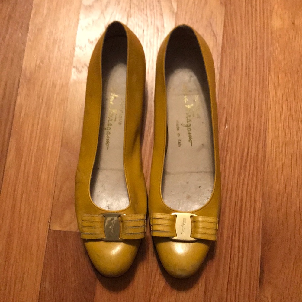 Vintage Ferragamo Yellow Low Heeled Ballet Flats